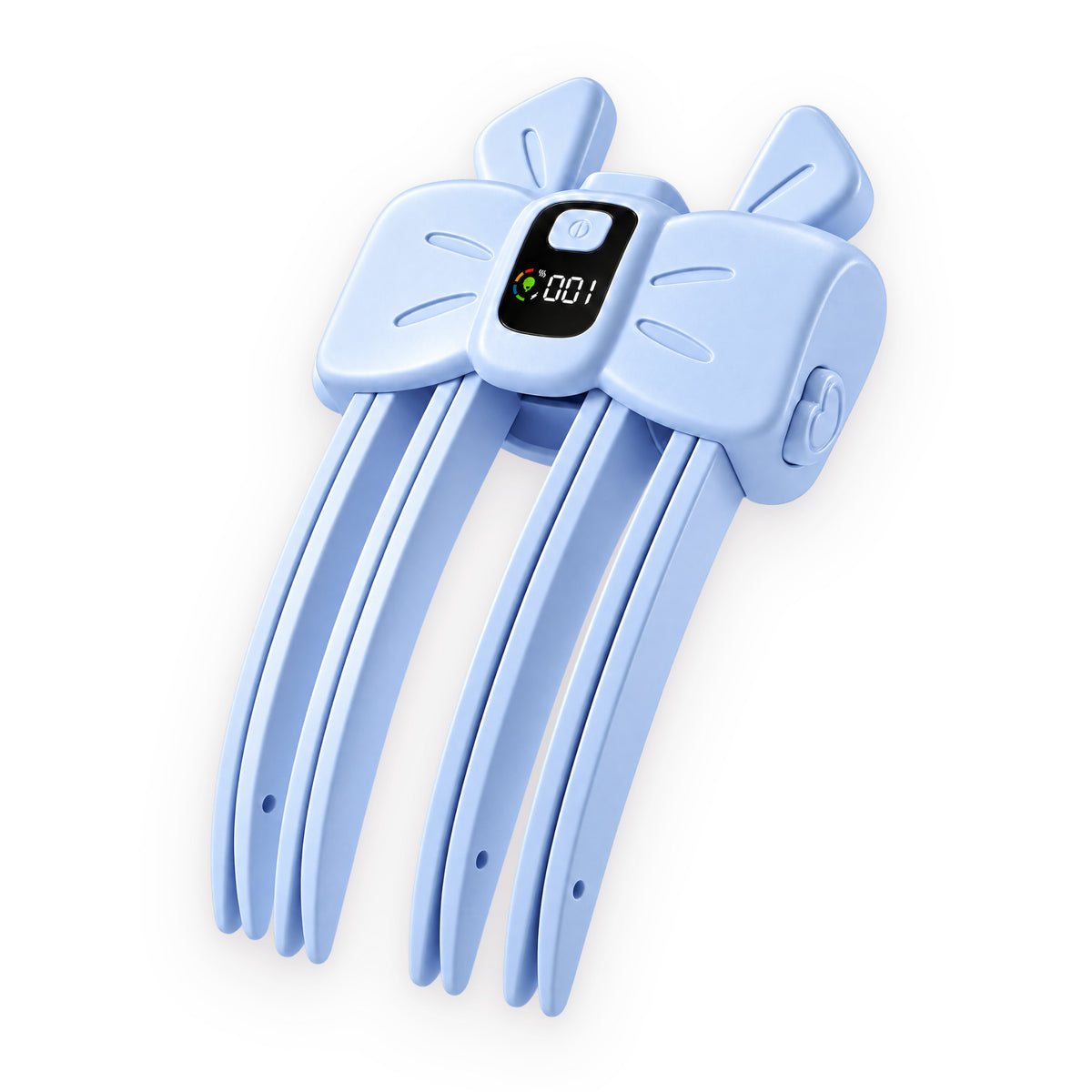 Blue AirTuft cordless heated root clip with curved prongs and display