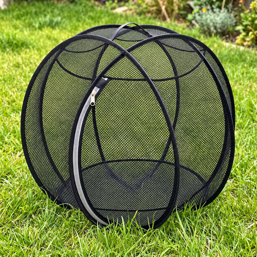 BallZe pop-up cat playpen in black on the lawn