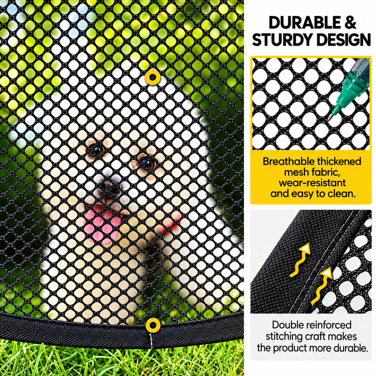 Thick breathable mesh with double reinforced stitching