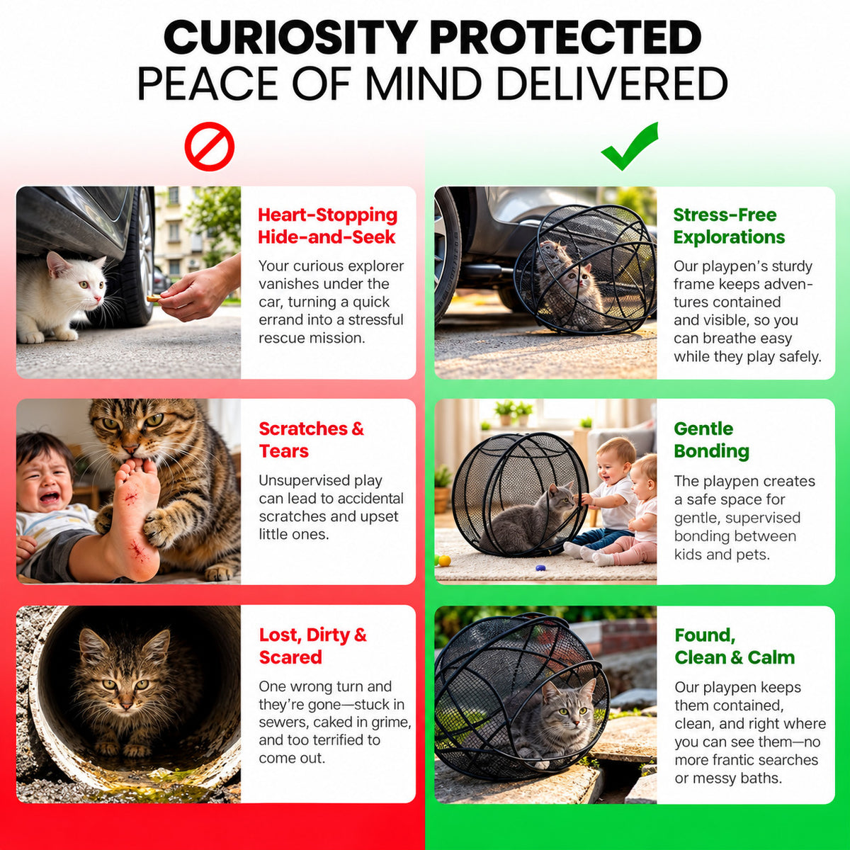 Keeps curious cats safe, clean and calm outdoors