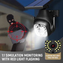 Camera-style solar light with red flashing simulation detail