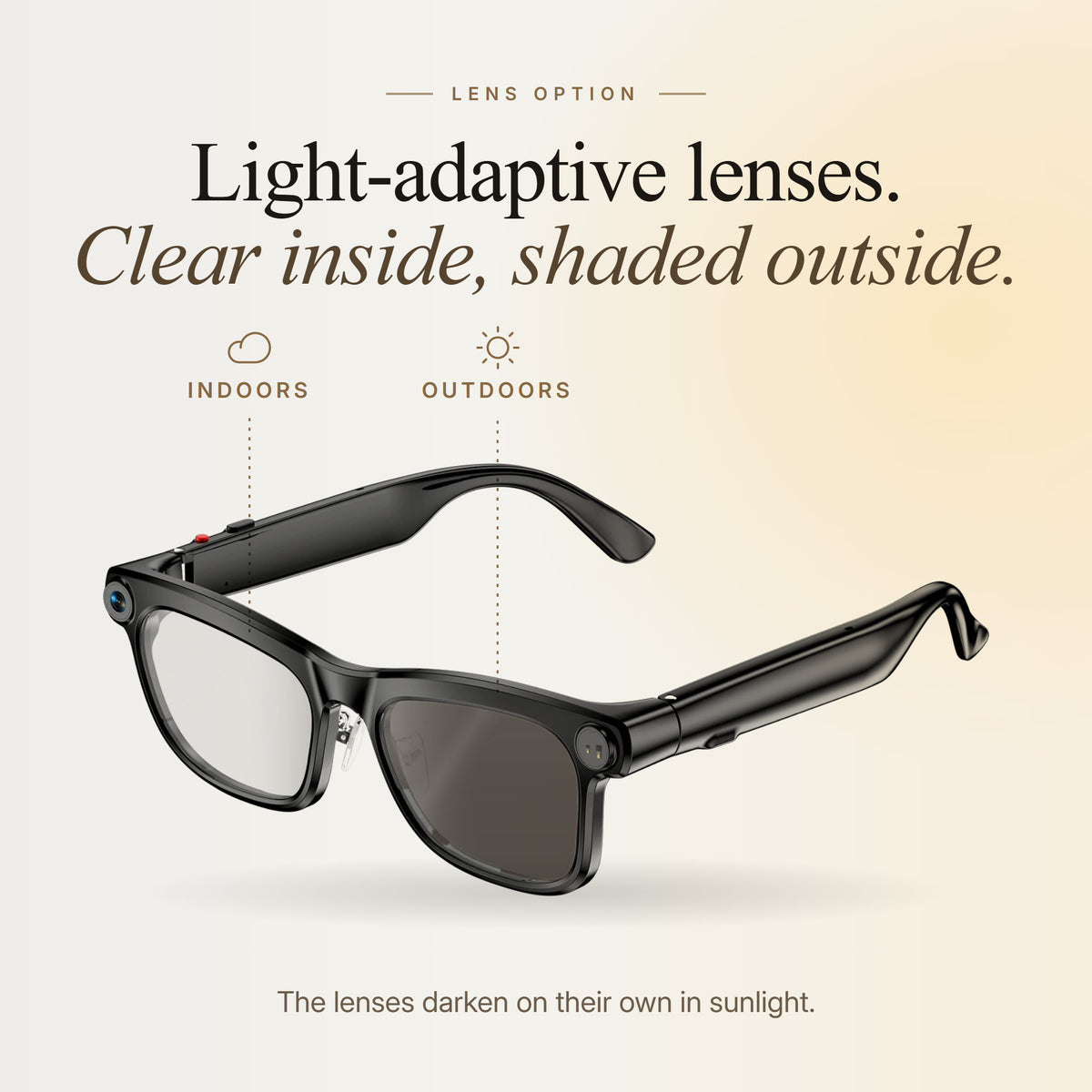NowLens light-adaptive lenses, clear indoors and darker outdoors in the sun