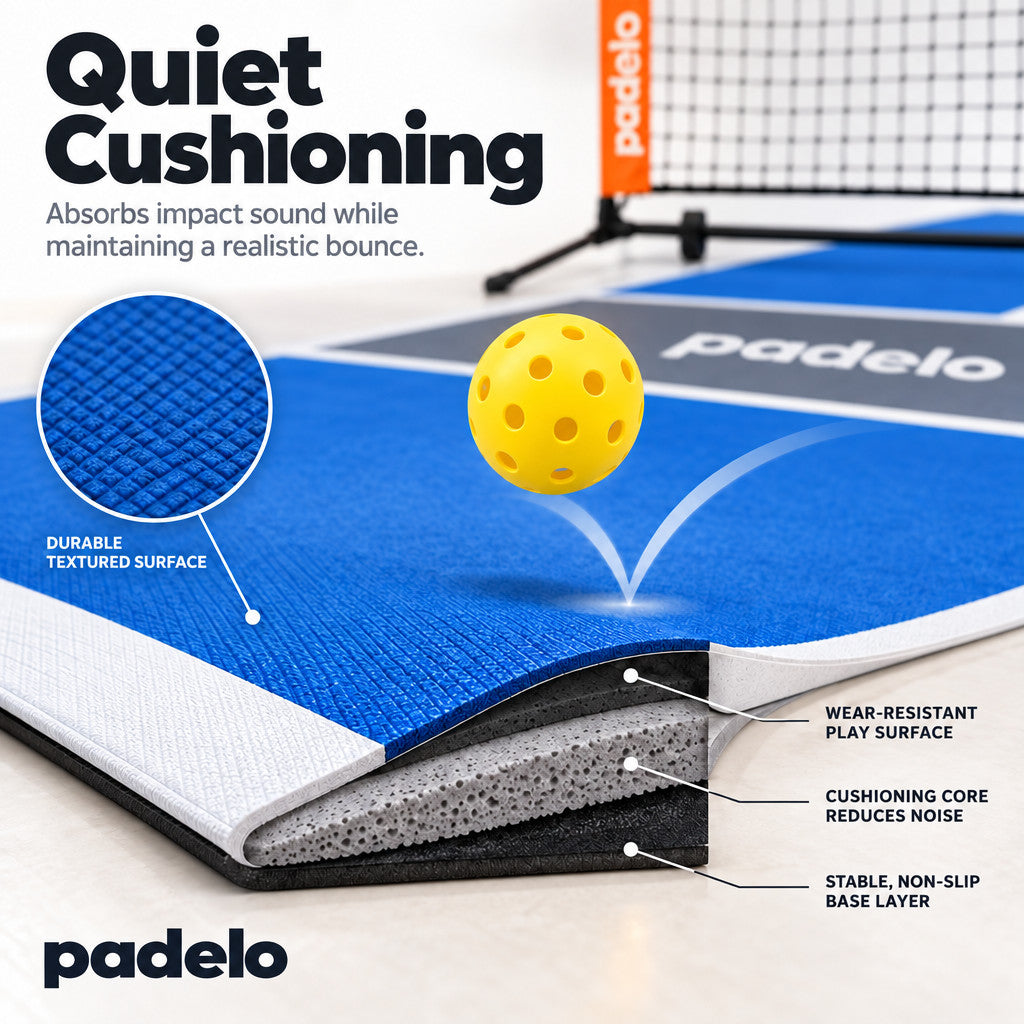 Cushioned pickleball mat with textured non-slip layers